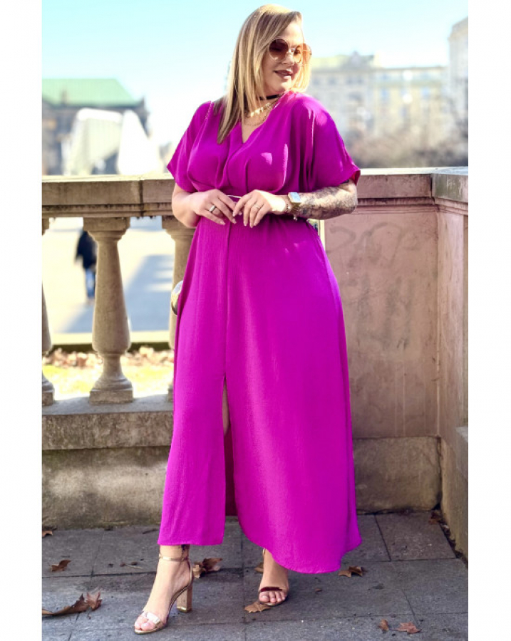 Dlhé dámske plus size šaty s opaskom Amande